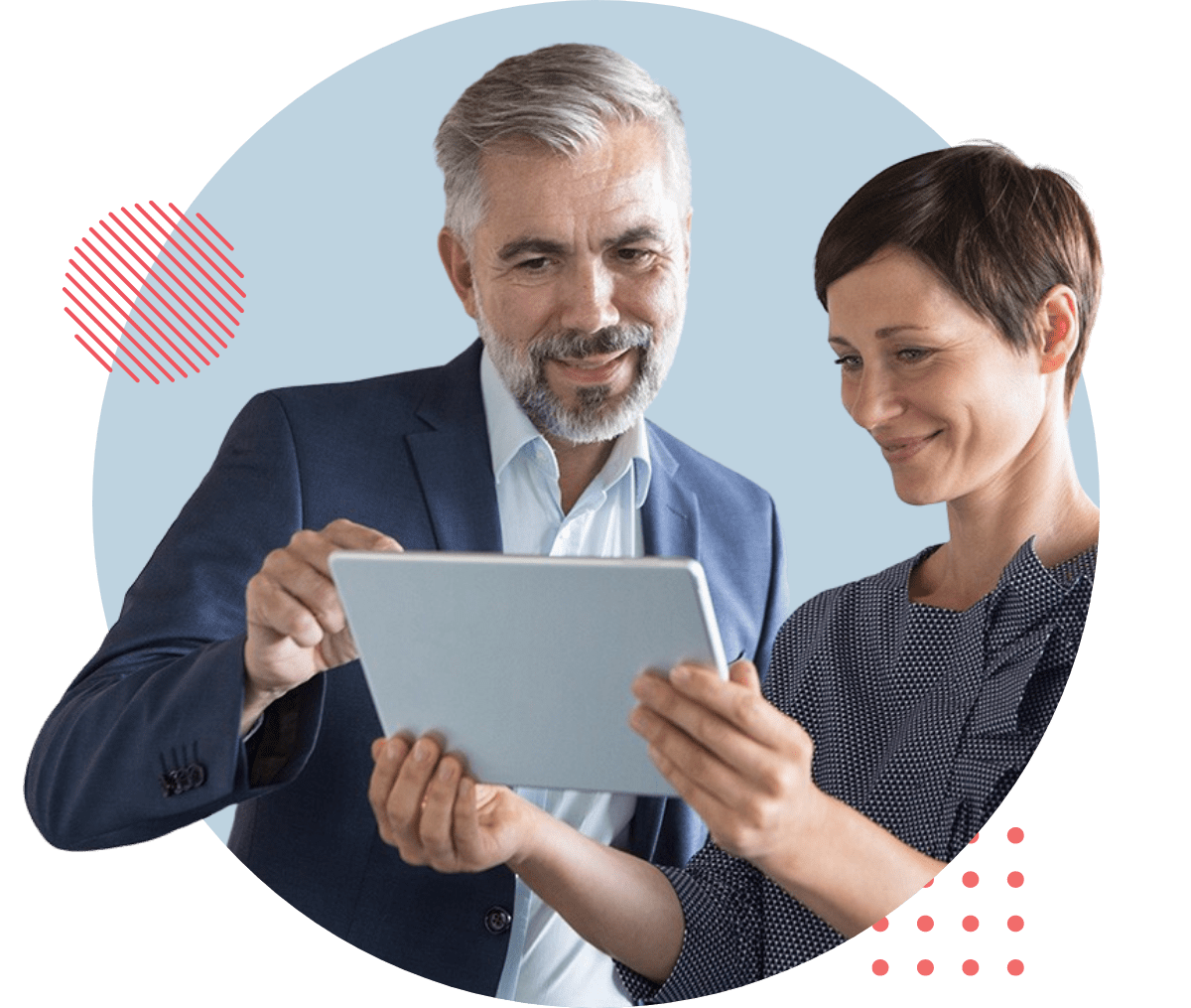 Man and woman looking at tablet